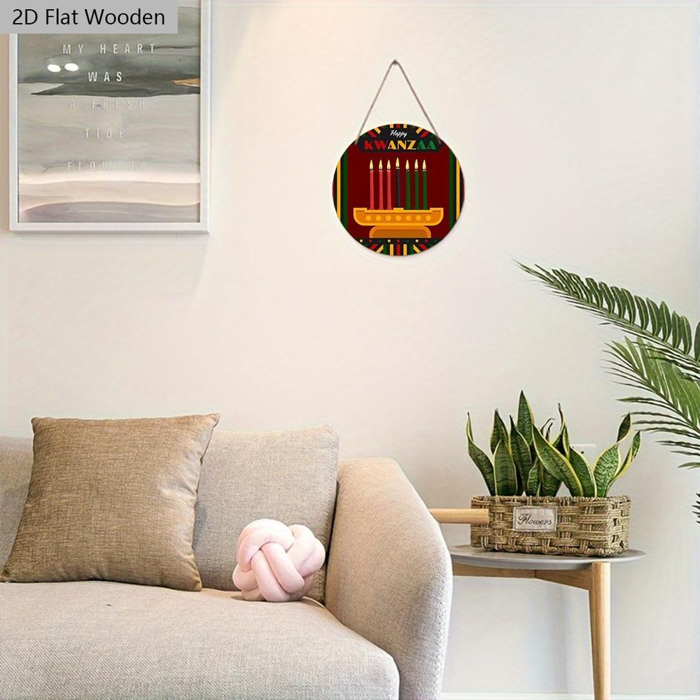 Happy Kwanzaa African American Festivals Wooden Sign - Classic Round Sign for Front Door, Wall Hanging Decor - Ideal Kwanzaa Decoration