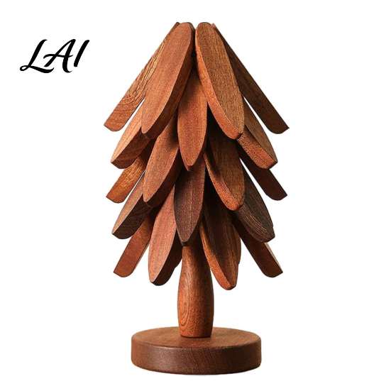 Christmas Tree Shaped Pot Mat Collapsible Wooden Trivets for Hot Dishes Table Wood Heat Holiday Tabletop Decor Dining Resistant Holder Set