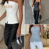 Dámské sexy tubusové topy Bandeau topy bez rukávů Zapínání na zip Slim Fit Jednobarevné topy na párty Streetwear