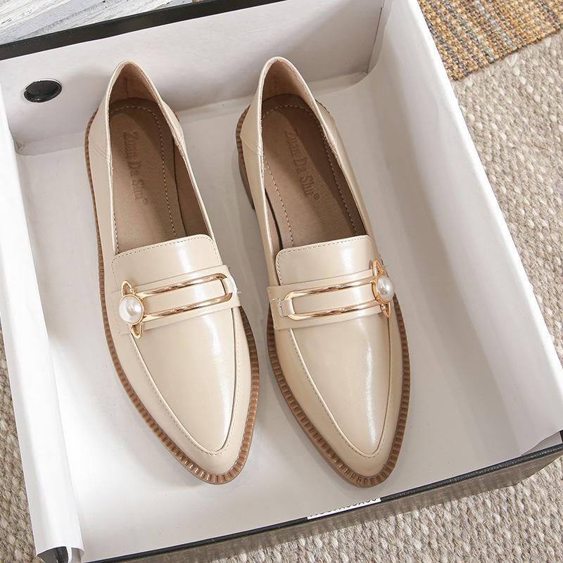 Pointed Toe Womens Loafers Shoes Metal Chain Clogs Platform Casual Female Sneakers Oxfords Slip-on Buckle Creepers On Heels Leat
