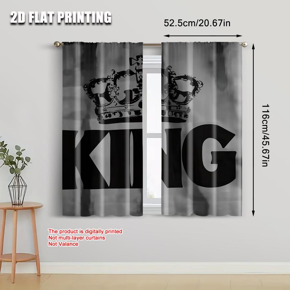 Set Of 2 Spring Summer Curtains King Crown Word Art Digital Print Drapes Versatile Polyester Decorations Home Ldeal Living Curtain