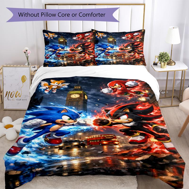 3pcs Sonic Bedding Set Duvet Cover Closure Includes 1 Duvet Cover & 2 Pillowcases, Soft and Comfortable for All Seasons.