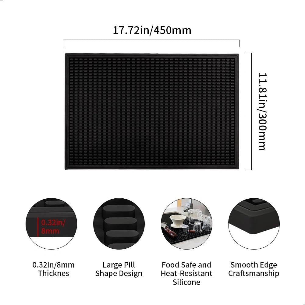 Watchget Silicone Bar Mat, Draining Mat, Glass Mat, Bar Counter Mat, Non-Slip, 45x30cm