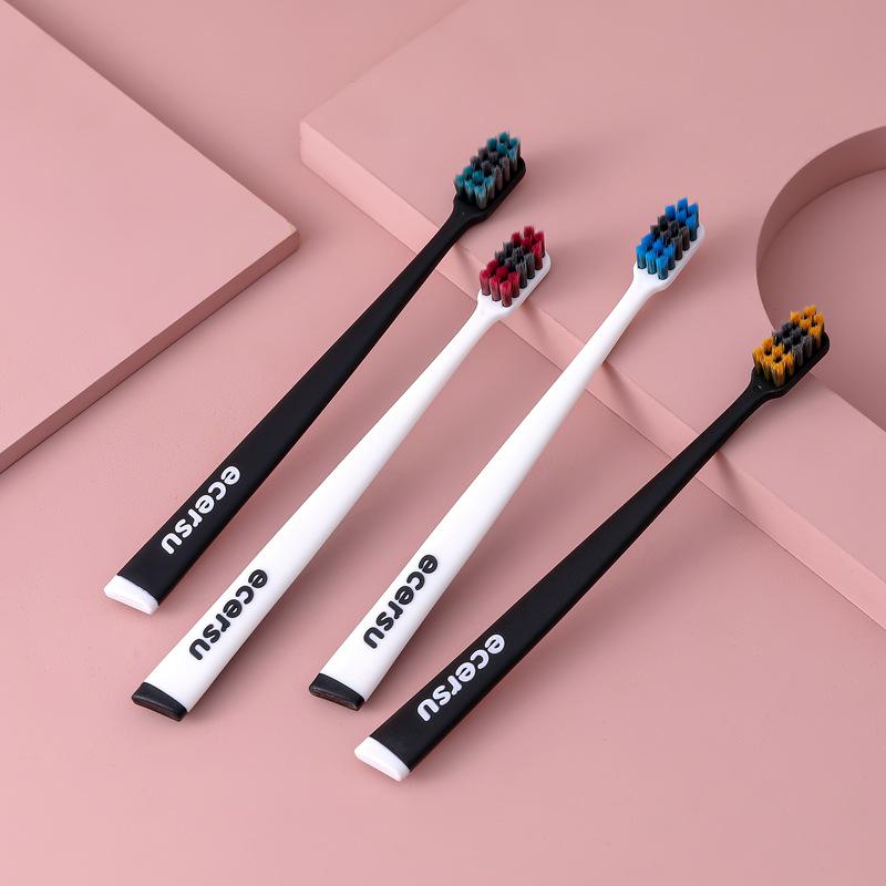 Bamboo Charcoal Soft-Bristle Toothbrush, Colorful with Protective Covers for Adults - Men & Women