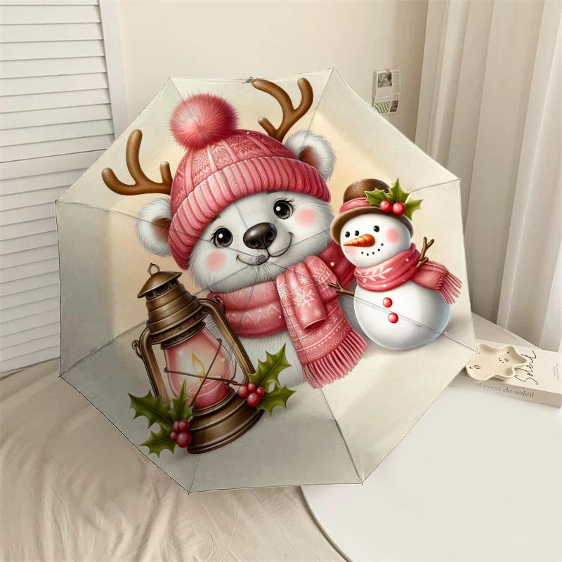 

1PC polar bear snowman Automatic Open/Close Umbrella Compact Folding Umbrella with 8-Rib Shaft lightweight esign, Highquality Fabric1184A