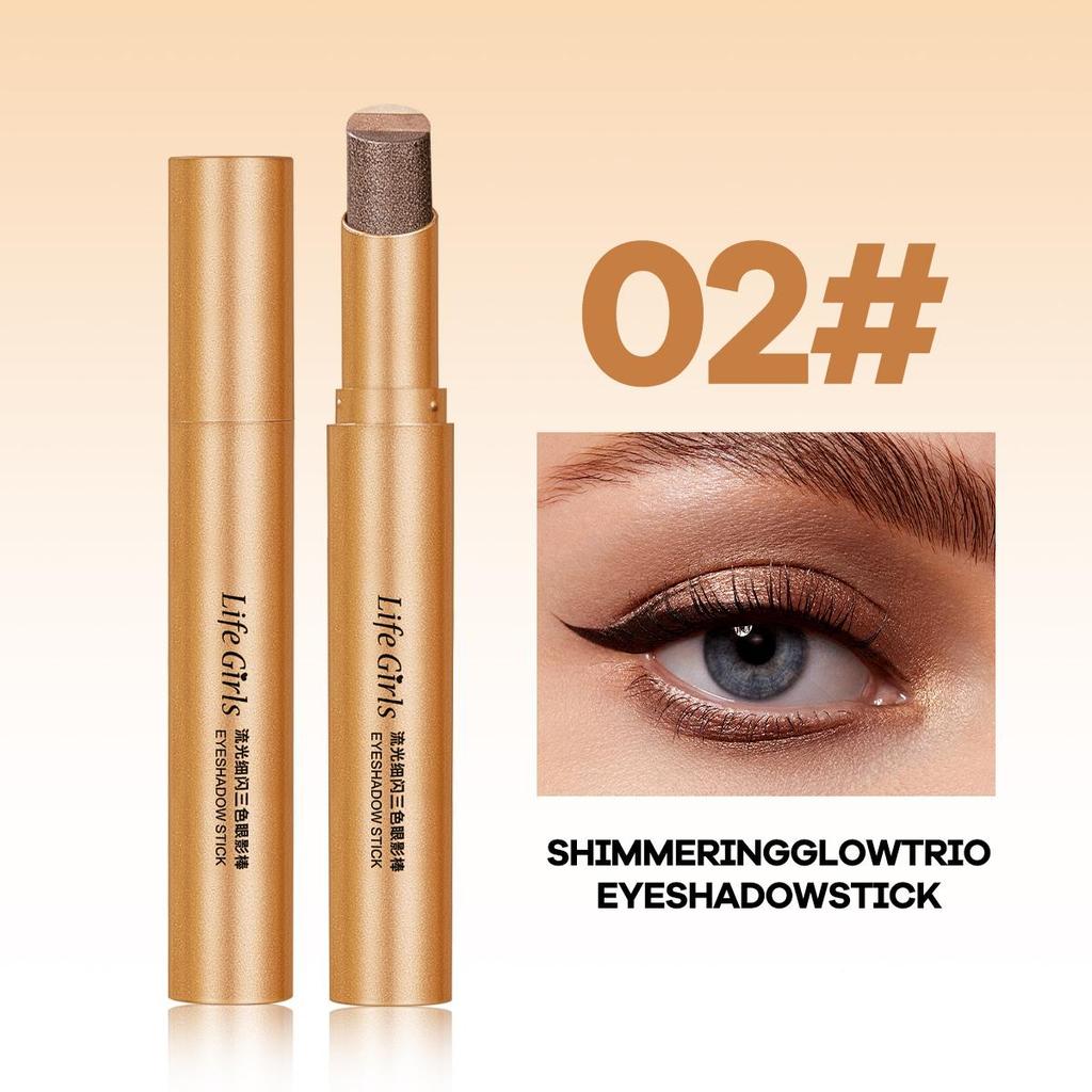 Three Color Eyeshadow Stick Matte Pearl Glitter Long Lasting Waterproof Twist Up Portable Travel Friendly Daily Eye Makeup
