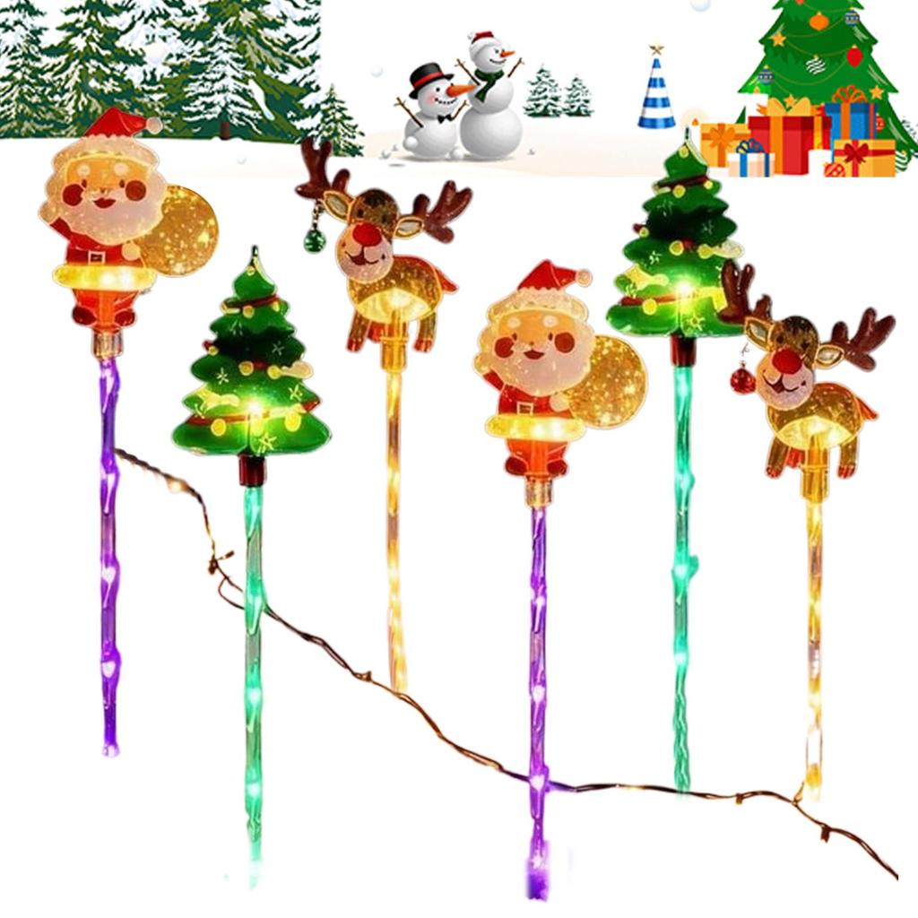 1 To 6 Solar Powered Christmas Lights Waterproof Christmas Decorations Lamp Solar Garden Trees Snowman Reindeer Yard Stake Light