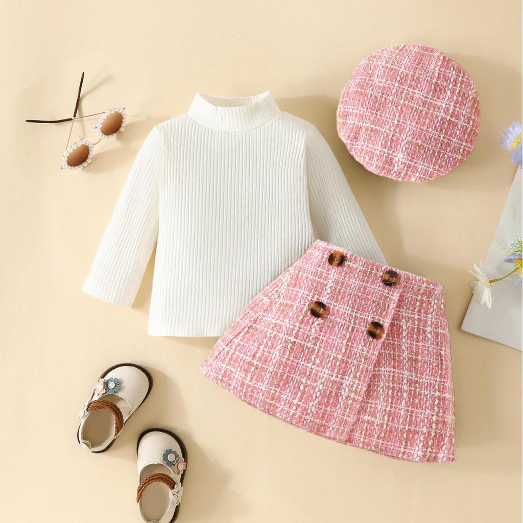 Toddler Girl Long Sleeve Turtleneck and Plaid Skirt Set