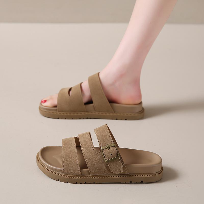 Foreign trade fashion thick-soled slippers 2025 summer new one-word belt belt buckle beach Roman cool slippers women
