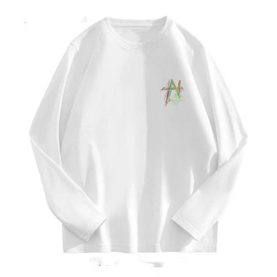 Frühlings- und Herbst-T-Shirts aus reiner Baumwolle mit langen Ärmeln, locker und vielseitig, schlichte bedruckte Rundhals-Oberteile für Herren