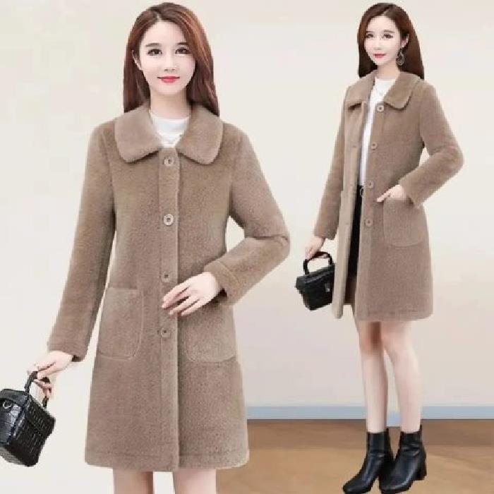 Stylish Medium-length Wooln Blend Jacket for Women Winter Arrival Korean Version Mother Clothing Overcoat