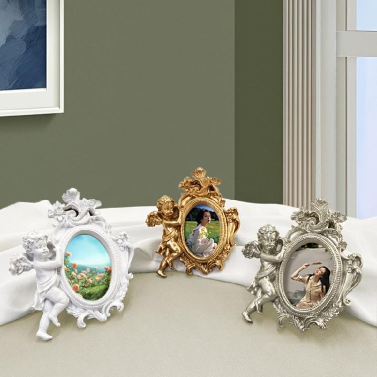 Victorian Resin Angel Figurine Photo Frame European Carving Picture Frame With Stand & Hook Artistic Photography Display