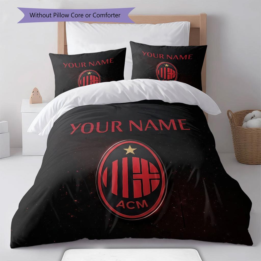 Custom Name,AC Milan Pattern Bedding Home Decoration Birthday Gift ( 1 duvet cover + 2 pillowcase, without core),fan merchandise.