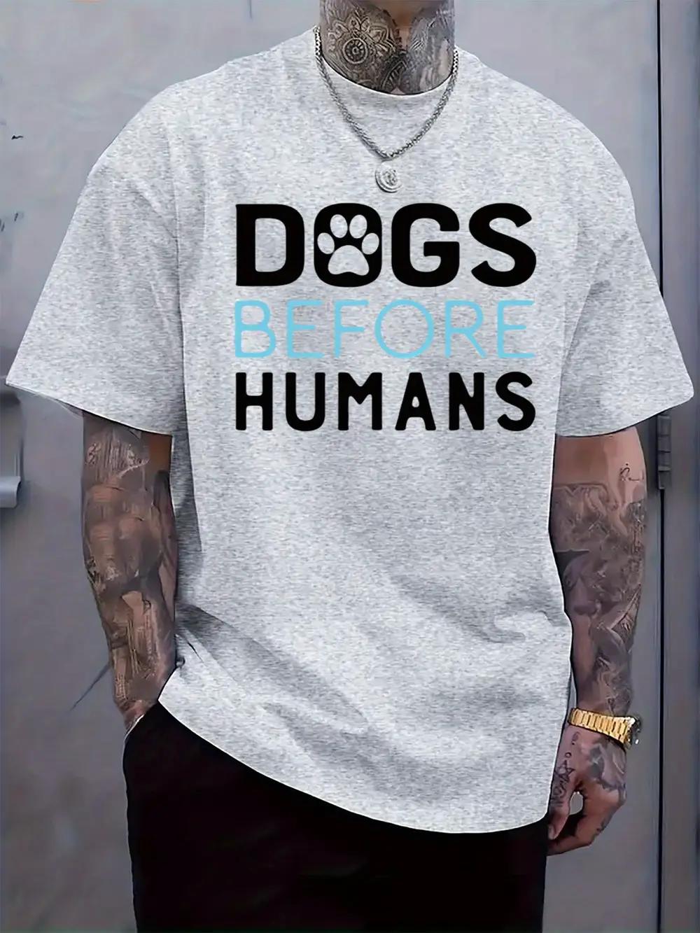 

Casual Dogs Before Humans Graphic T-shirt - Black Short Sleeve Crewneck with Paw Print Design L