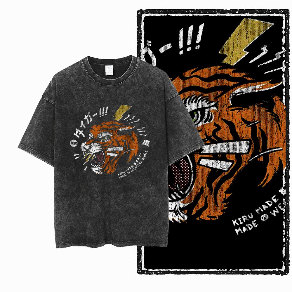 DI TIGER Printed Cotton Acid Washed Exclusive Graphic Unisex T Shirt Cool Vintage Streetwear Men Tshirts Big Size Tee for Men