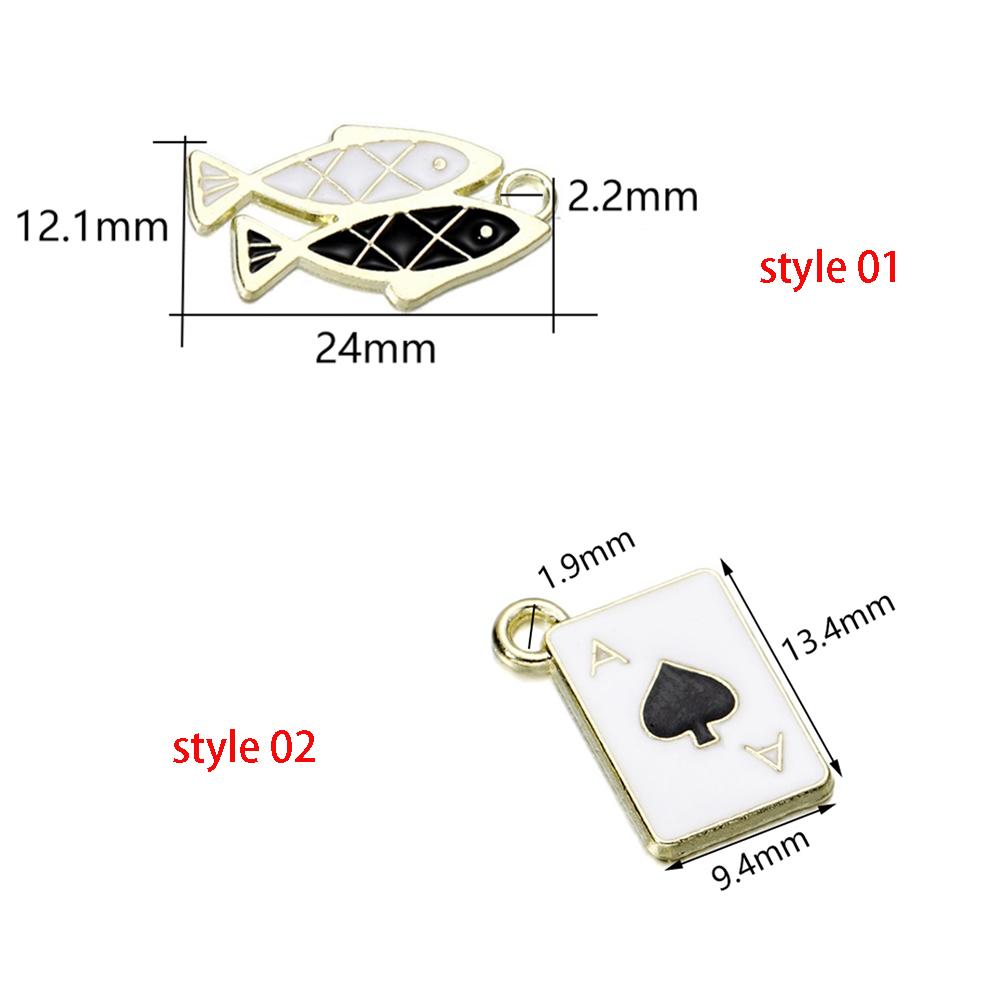 10pcs/bag Mixed Shape Fish Poker Pendants Enamel Metal Necklace Bracelet Connector For DIY Jewelry Making Supplies Accessories