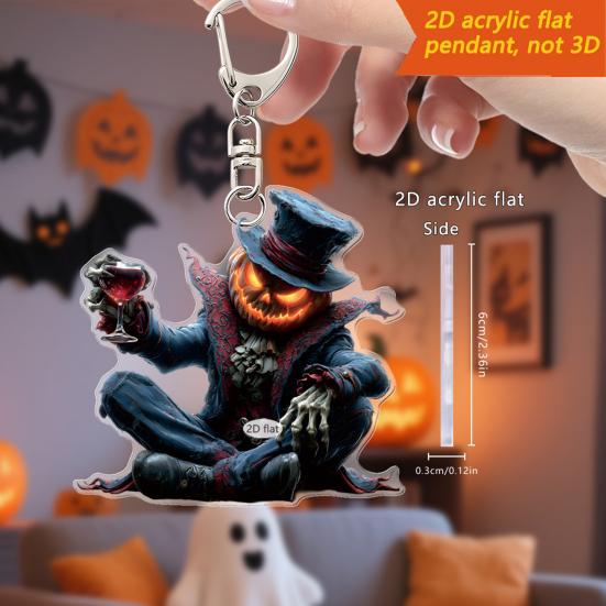 

Car Mirror Hanging Accessories Spooky Pumpkin Man 2D Acrylic Rear View Mirror Pendant Flat Auto Interior Halloween Decoration for Car Backpack H