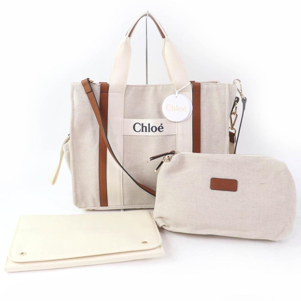 Pristine Chloe Tote Bag Baby Carrying Bag Mother's Bag Beige Jute Women C90406 Used