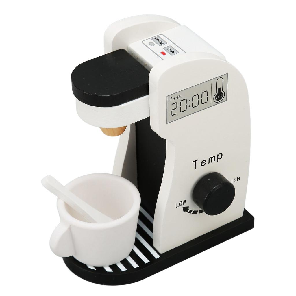 Kids Coffee Maker Playset Black White Rounded Edges Educational Wood Vivid Toddler Kitchen Playset f