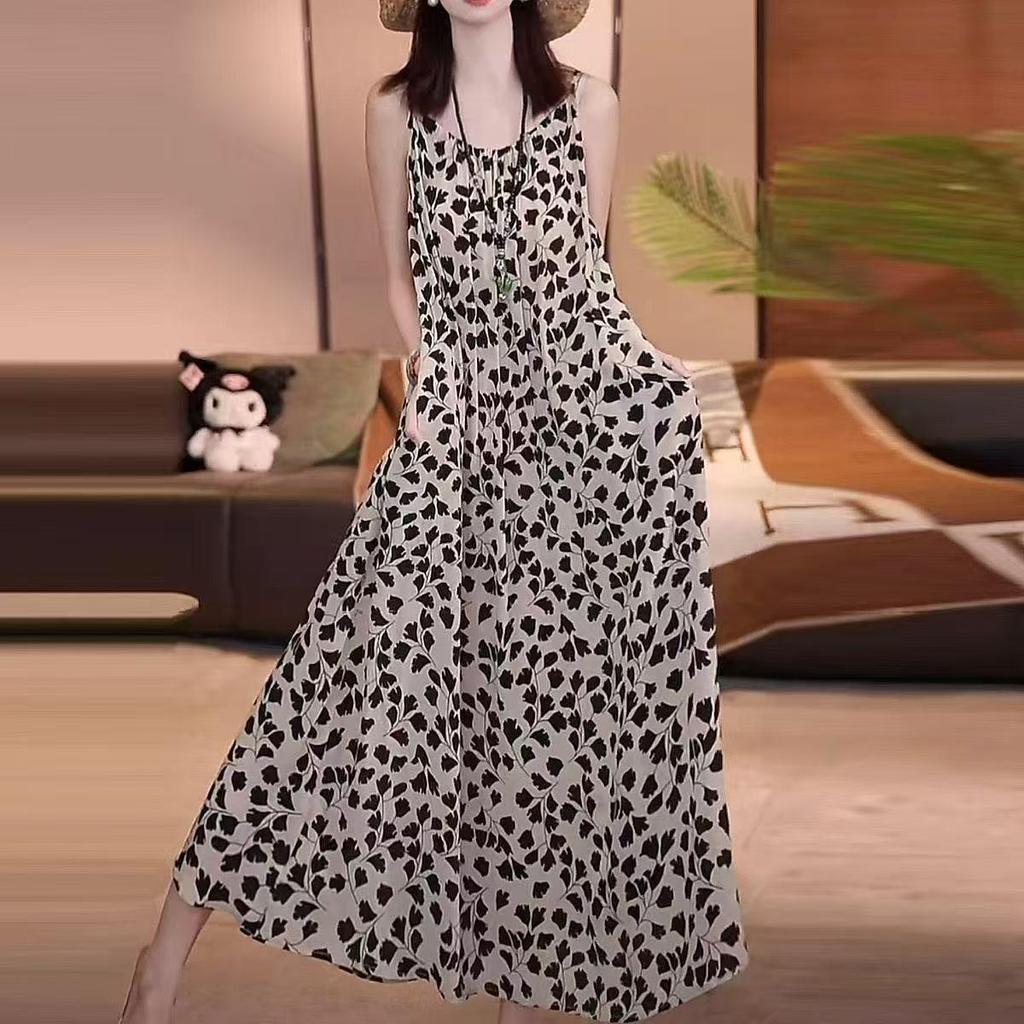 Off-Shoulder Floral A-Line Summer Dress - Women's Loose Waist, Cross-Border Style.