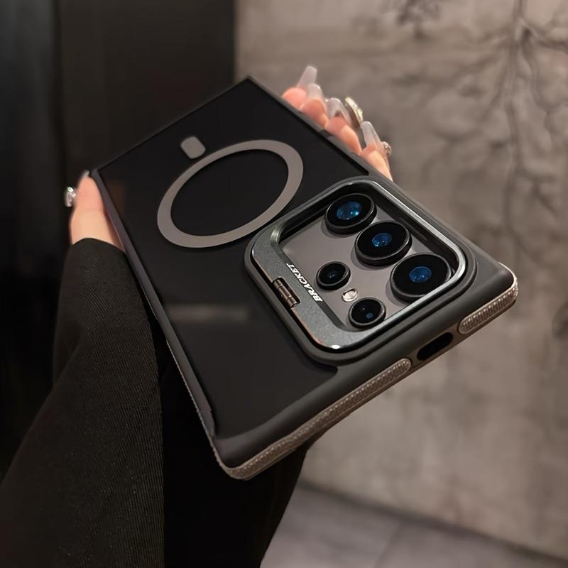 Luxury Magnetic Metal Lens Stand Translunt Case For Galaxy Samsung S25 S24 S23 Ultra Plus FE For Magsafe Wireless Charge Cover