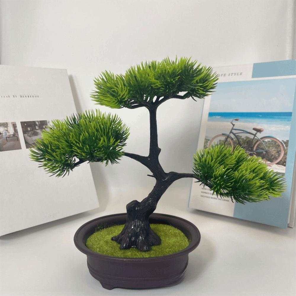 New Green Artificial Bonsai Tree Simulated Greeting Pine Artificial Faux Plants Black Fake Potted Plant Living Room Ornaments
