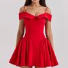 European and American Summer Fashion Temperament Sexy Solid Color Lapel One Shoulder Slim Fit A-line Dress