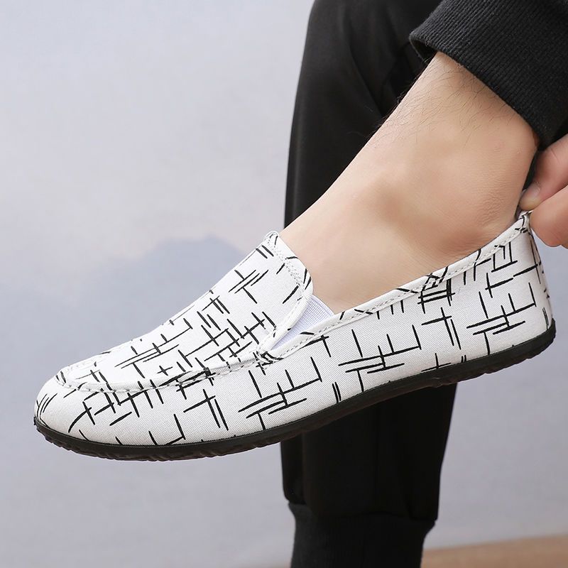 Sommar Andningsbara Herrskor Man Gamla Peking Canvas Skor Herrskor Koreanska Skor Casual Latskor Platt Häl Körskor