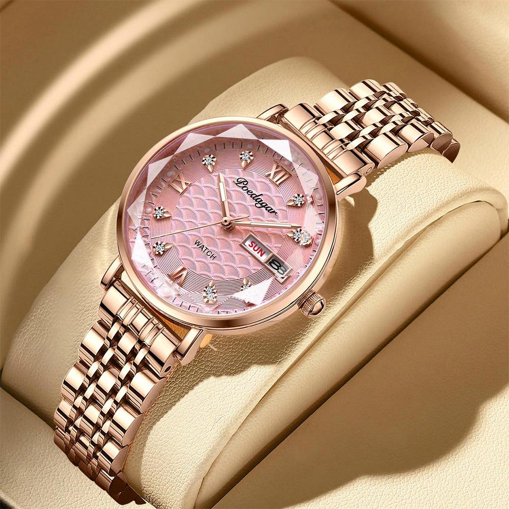 POEDAGAR Top Elegant Women's Watches Stainless Steel Date Week Woman Watch Waterproof Luminous Fashion Ladies Watch Quartz Reloj