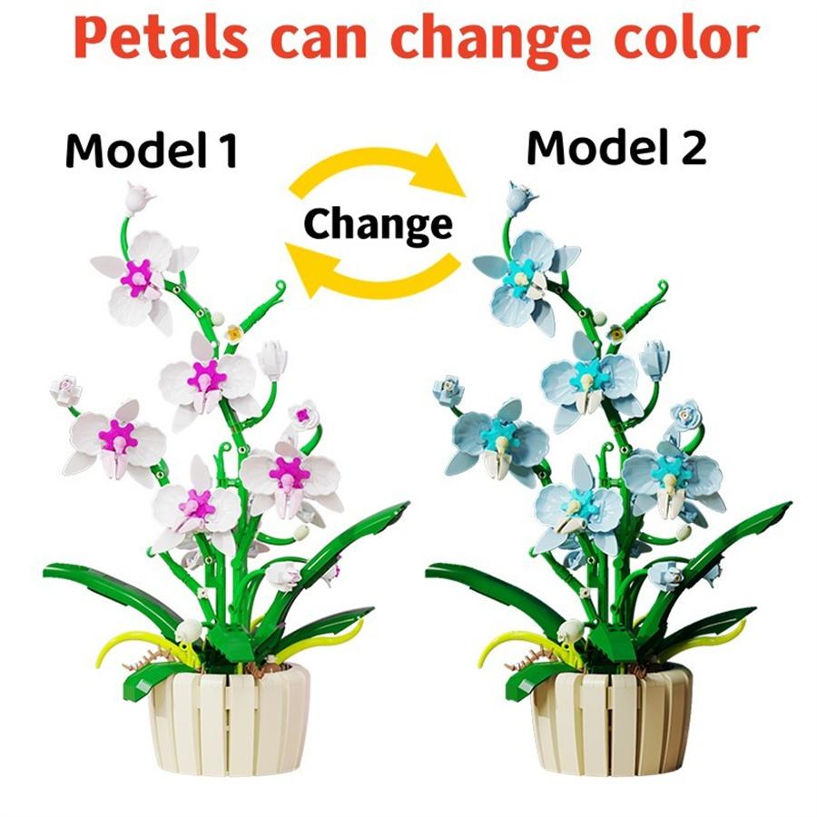 NEW Orchid Building Blocks Bouquet Flower Rose Plant Pink Blue Bricks Kid Model Assembly Toys Christmas Valentine's Day Gift