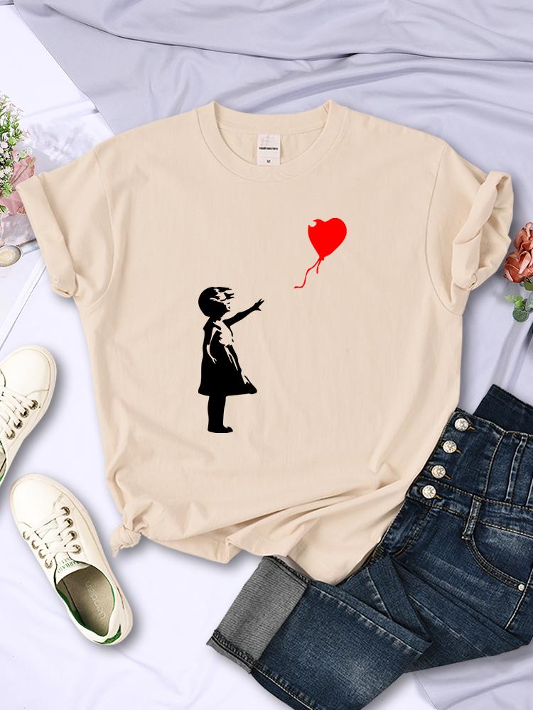 Let'S Fly Love Luftballons Prints Damen T-Shirt Weich Atmungsaktiv Kurzarm Street Hip Hop Trend Tops Lässig Weibliches T-Shirt Kleidung