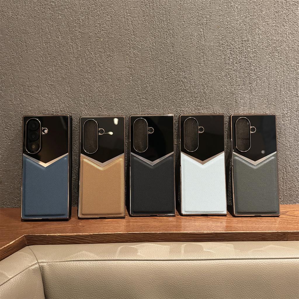 For Samsung Galaxy Z Fold7 5G Case Genuine Cow Leather+PC Contrast Design Phone Cover with Screen Protector