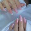 24Pcs Simple French Press On Nails Long Square Sweet Cute Fake Nails With Glitter Diamond Stick On Nail