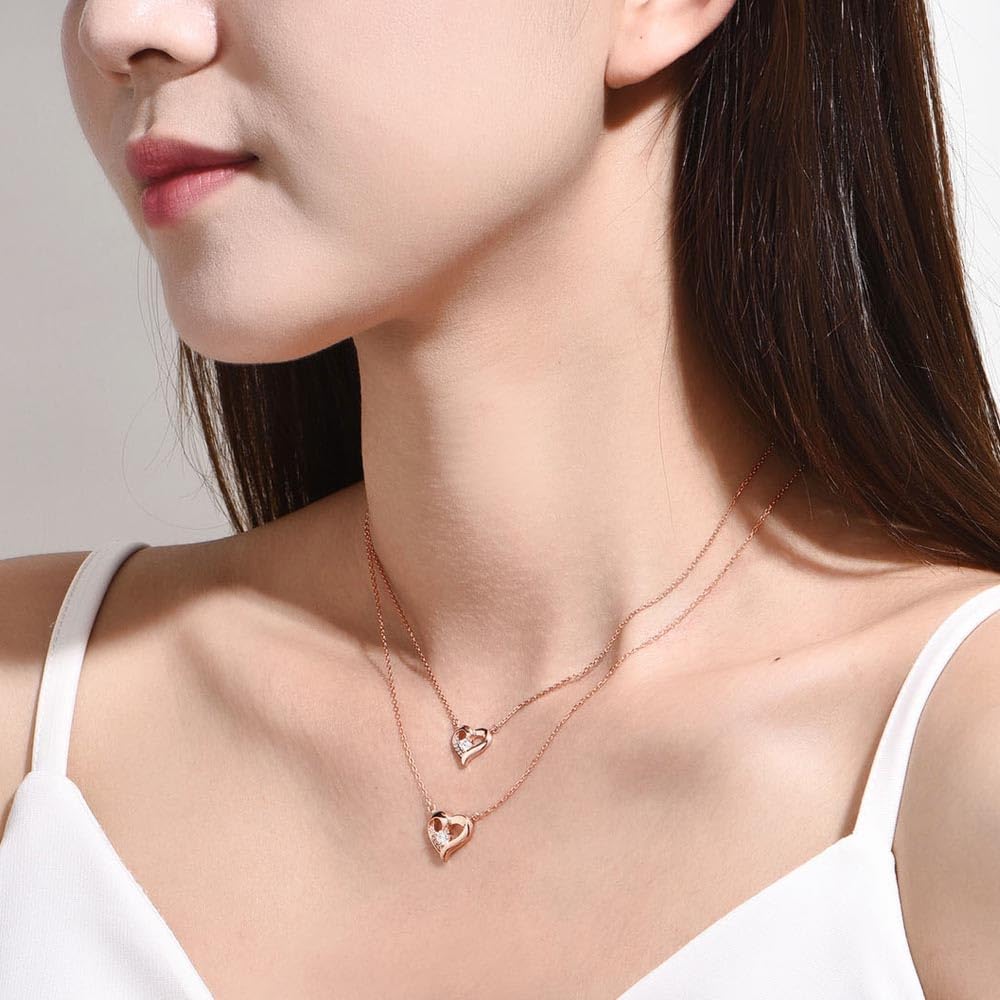 Herzkette für Silbernes Herz Rosa Schuleintritt Pendeln [FH.bird] Frauen, Beliebt, Schlicht, "Warmes Herz", 925, Hypoallergen, Zirkonia, Anhänger,