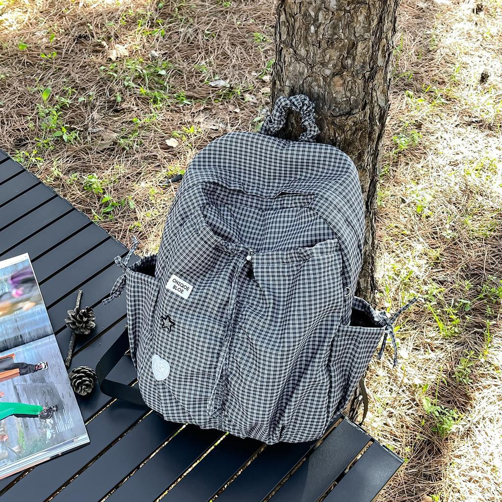 Schoolbag Empty Atmosphere Black and White Plaid Textured Backpack Student Party Qingxu Aesthetics Daily Commuter Versatile Backpack