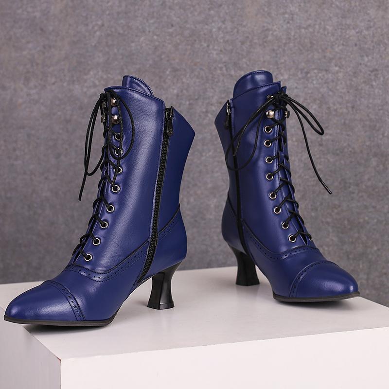 Fashion Elegant Ankle Boots For Women Casual Lace Up Autumn Winter Short Boot Female Black Red White Blue Heel Party Shoe Lady Big Size