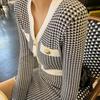 Westernized Thousand Bird Checker V-Neck Knitted Sweater Dress for Women High Waist Hair Dress Sweater Dress Female Tops