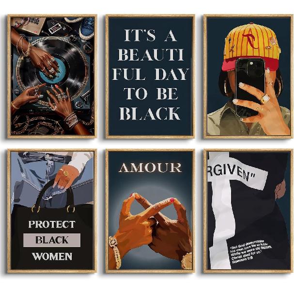 6 pcs Black Girl Wall Art n n Woman Canvas Wall Decor Protect Black Women Art Bohemian Fashion Woman Poster Christian pirational Girl Room Decor for 8L x 10W