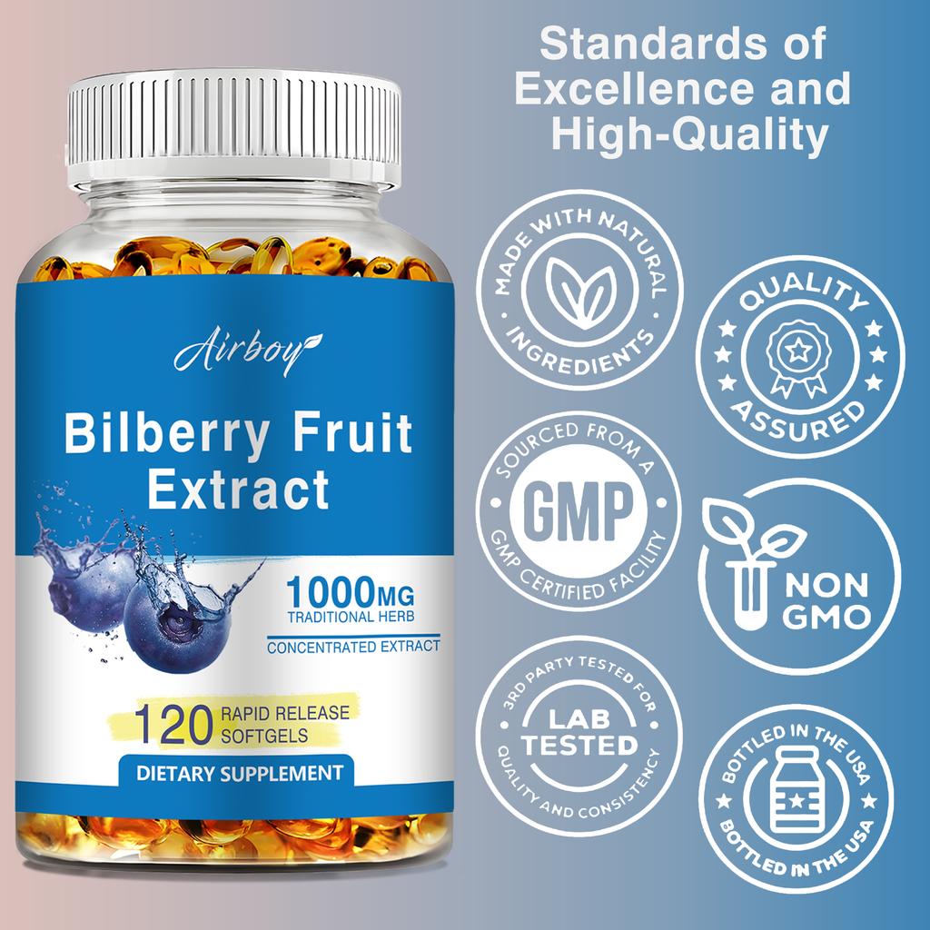 Bilberry Fruit Extract 1000mg - Eye Care & Vision Health, Antioxidant Supplement