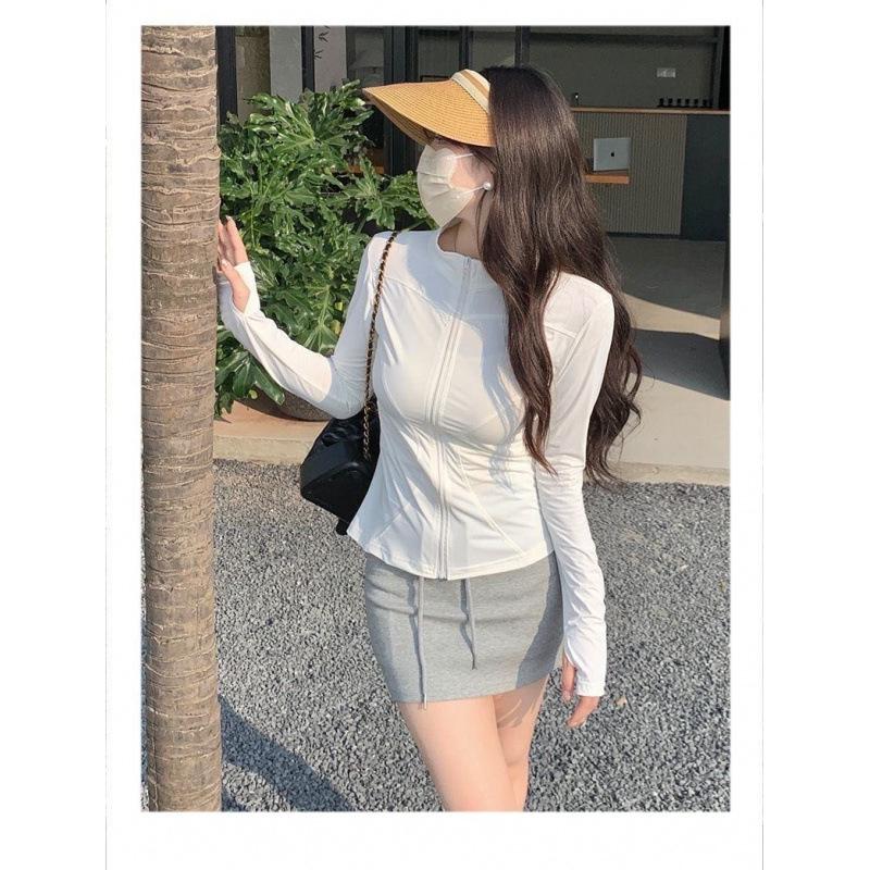 New sunscreen clothes women's summer cold silk cool breathable anti-ultraviolet slim yoga sunscreen clothes sports jacket women