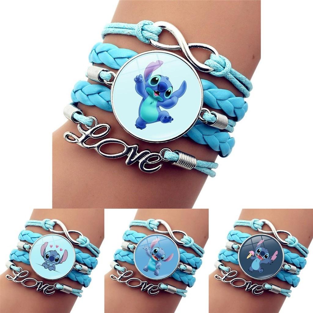 Fashionable Stitch Blue Woven Bracelet With Cartoon Gemstone Leather Design
