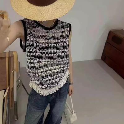 Koreanisches Retro-Hollow-Ärmelloses T-Shirt mit Quasten-Saum - Sommer 2024 Damen Oberteil im westlichen Stil