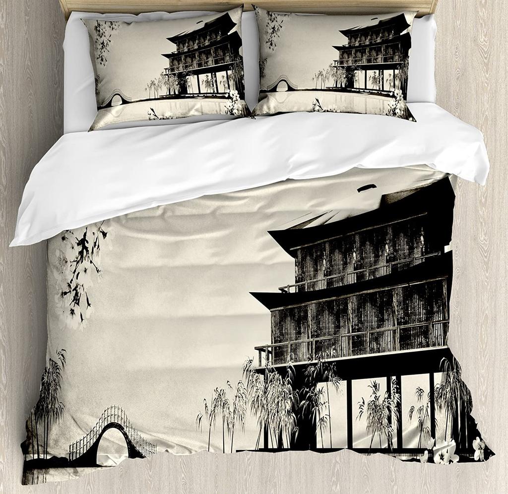 Japanese Bedding Set For Bedroom Bed Home Girl in Traditional Dress and Cultural Patterns Duvet Cover Quilt Cover And Pillowcase