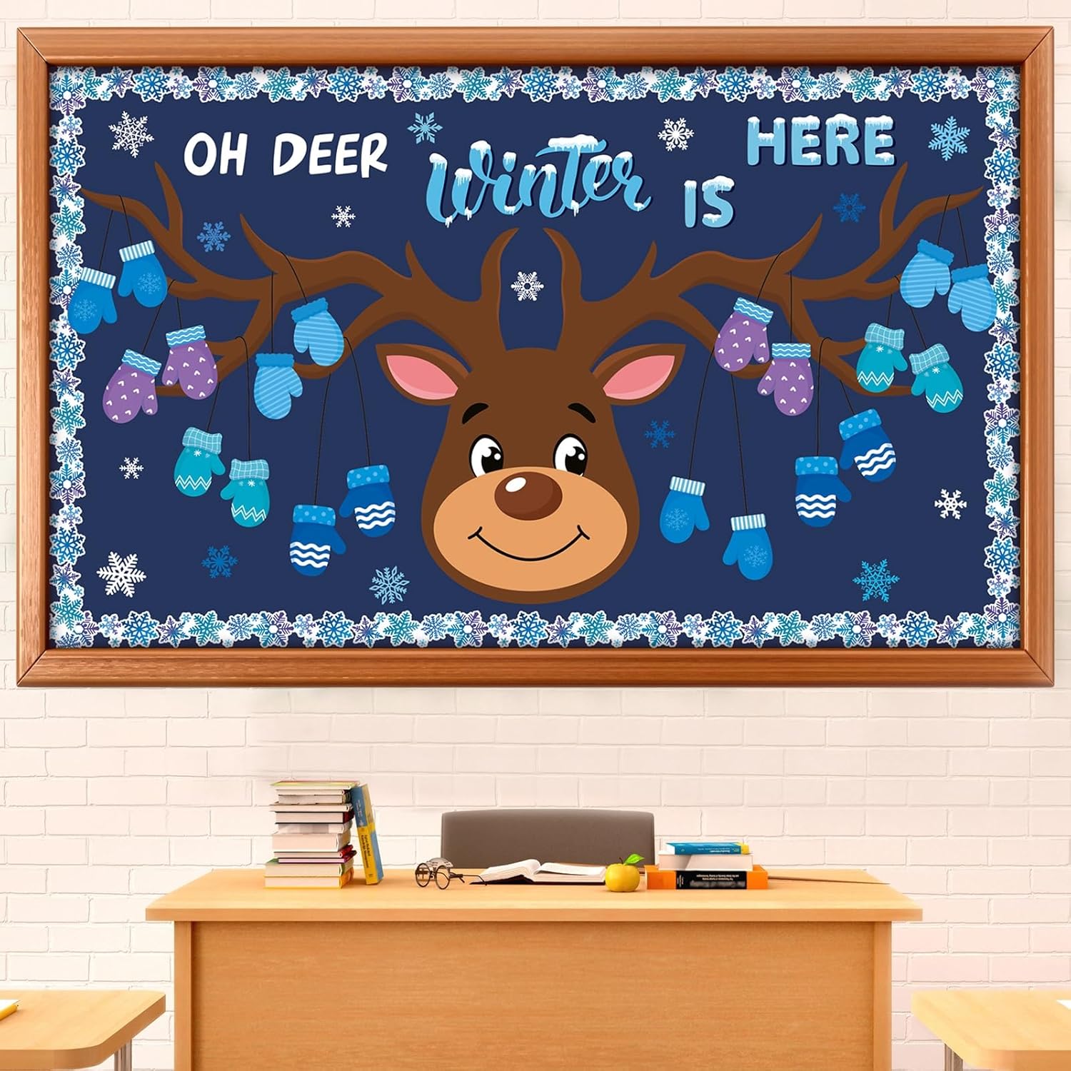 Funrous Winter Bulletin Board Decorations January Bulletin Board Set Oh Deer Winter is Here Classroom Decor Elk Reindeer Glove Cutouts Snowflake