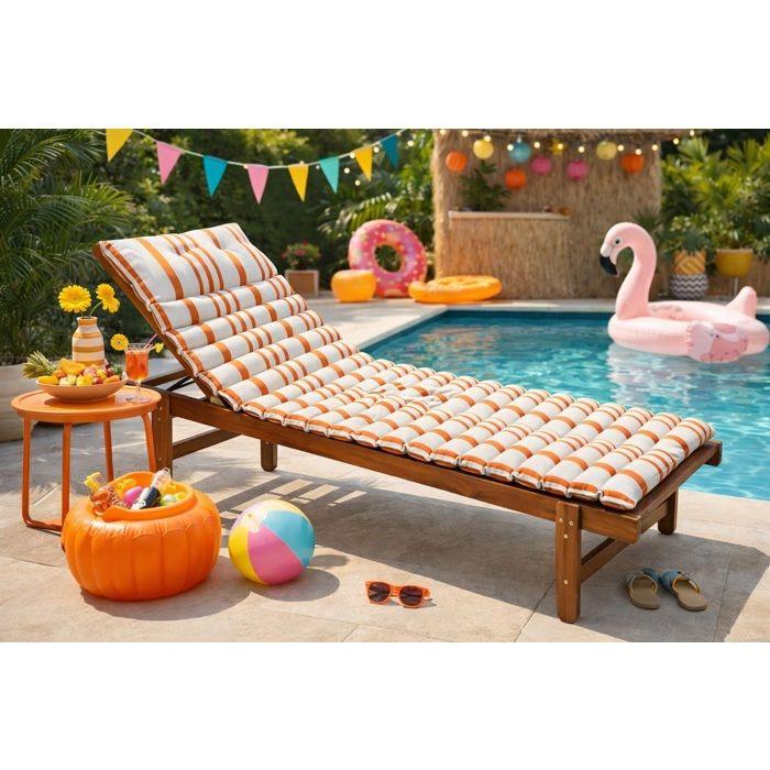 Coussin de sol ou Bain de soleil Rayure orange 60 x 180cm