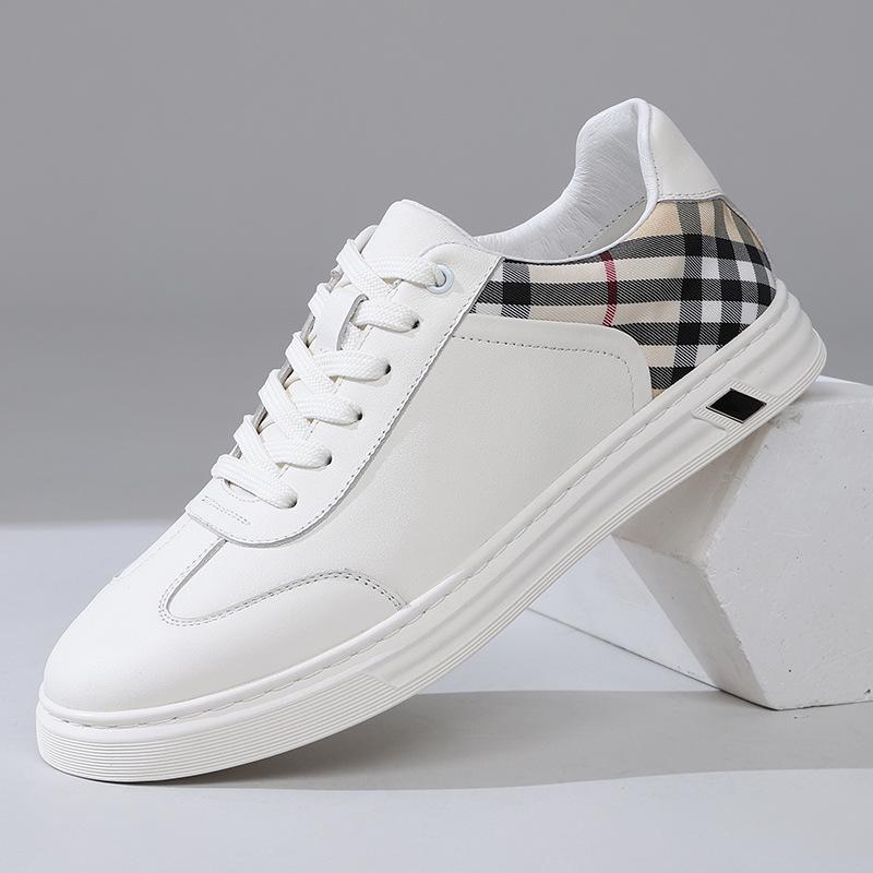 2025 Autumn Trendy Men's Genuine Leather Casual Lace-up Skate Shoes, Color Block Design