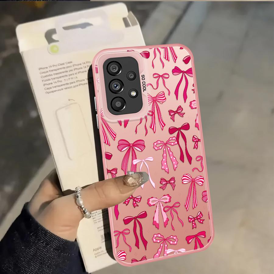 Back Phone Cover Case for Samsung Galaxy A04 A05 A56 A10 A20 A72 A03 A54 A71 A06 A07 A50 A51 A52 Leopard Print Bow