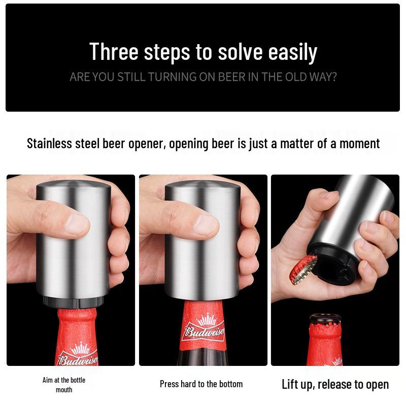 Elegant Stainless Steel Automatic Beer and Wine Opener - Seamless, High-End Design