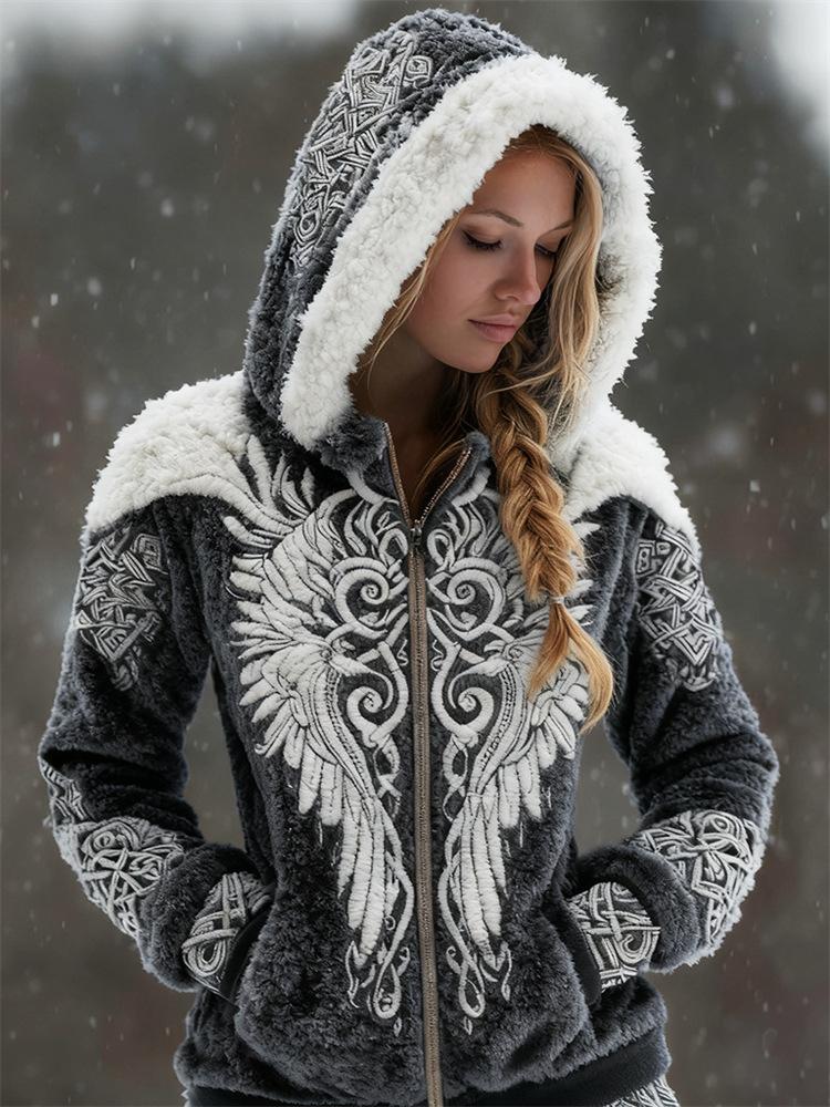 Damen Schneeflocke 3D-Druck Flanell Reißverschluss Kapuzenjacke Winter Warm Fleece Hoodie Lässiger Langarmmantel S-5XL