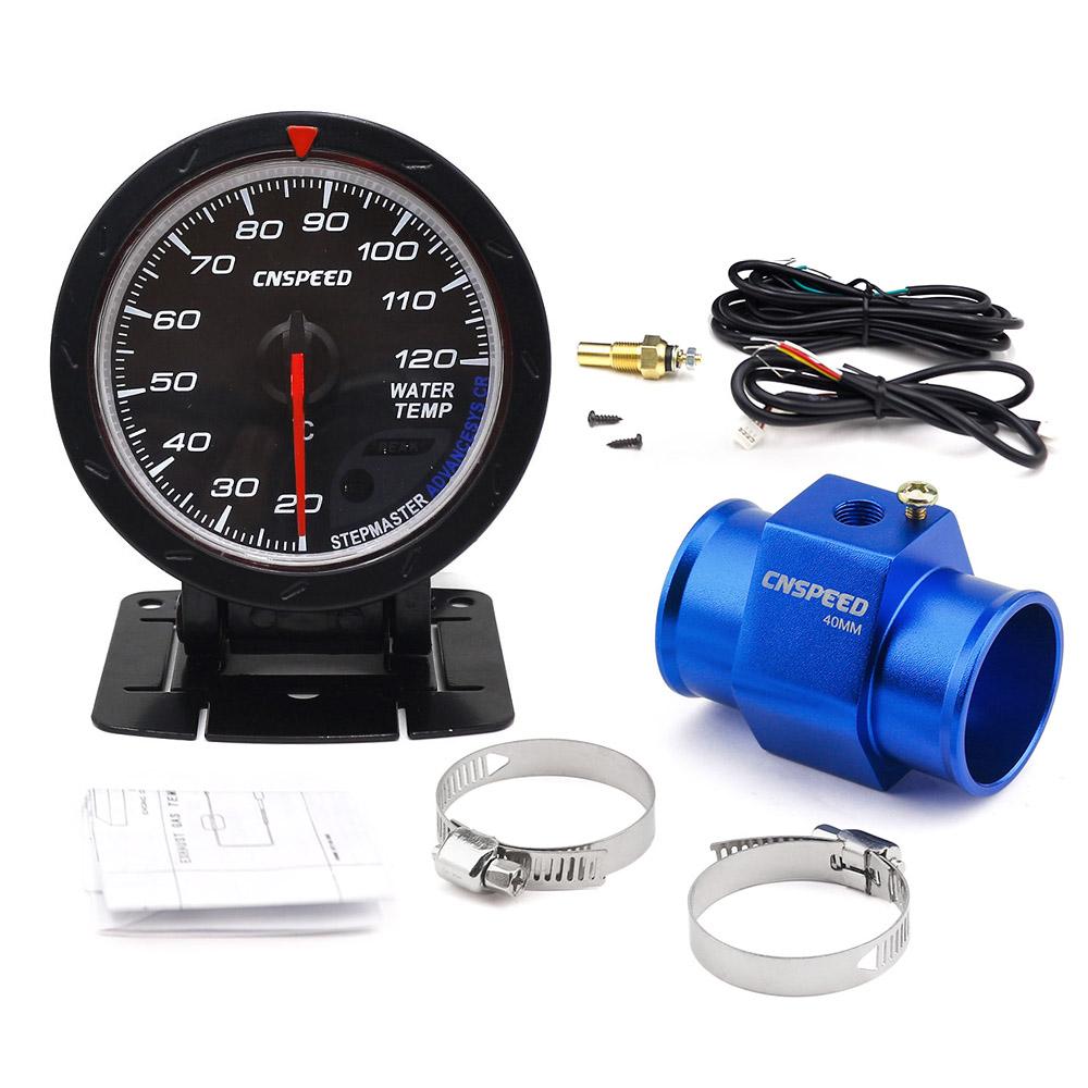 CNSPEED New 60MM Car Water Temperature Gauge 20-120℃ Celsius Water Temp Meter With Water Temp Joint Pipe Sensor Adapter 1/8NPT